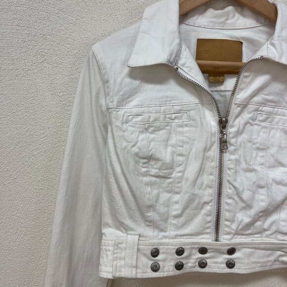 NWT Vintage Guess Jeans White Denim Crop Belted Jacket sz Medium - Picture 4 of 8